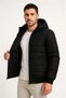 Men's Puffer Jacket with Hooded Zippers, Water Repellent, Quilted Lining, Fabric Pockets, Winter Comfortable Fit - Black