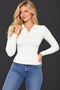 Women's Long Sleeve Polo Collar Ribbed Body Fitting Slim Fit Soft Textured Basic Elegant Casual White Knitwear Sweater - 5