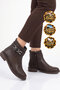 Coffee Emerald Buckle Detail Leather Boots with Fleece-Lined Insulation 636203 - 3