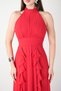 Chiffon Fabric Halter Neck Dress with Flounce Detail - Red - 4