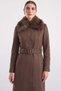 Removable-Fur-Trimmed Gabardine Suede Trench Coat, Light Brown 6924 - 2