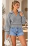 Women's Polo Collar Puff-Sleeve Corded Fabric Knit Sweater 8756Sw - 2