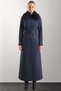Detachable Fur-Trimmed Belted Gabardine Suede Trench Coat, NAVY BLUE 6924 - 2