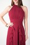 Chiffon Fabric Halter Neck Dress with Flounce Detail - Bordo - 3