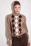 Diamond Patterned Boat Neck Wool Sweater - Taupe Color - 5