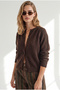 Women's Brown Crew Neck Button-Front Knit Cardigan HRK-19000528 - 4