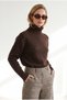 Women's Brown Boat Neck Knit Sweater with Corded Fabric Collar Detail KZK-19001202 - 5