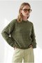 Women's Khaki-Green Crew Neck Striped Sweater with Wide Sleeves KZK-19001201 - 4