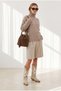 Women's Milk Coffee-Colored Boat Neck Knit Sweater with Corded Fabric Collar Detail KZK-19001202 - 5