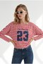 Women's Red 23 Printed Drapey Striped Sweatshirt SWT-19000822 - 3