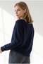 Women's Navy Blue Crew Neck Button-Front Knit Cardigan HRK-19000528 - 2