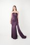 Striped Satin Fabric Shawl Detailed Evening Dress - Patlican Purple