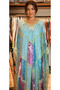 Women's Turquoise/Blue Sequin and Beaded Purple-Paneled Tulle Chiffon Maxi Evening Gown / Kaftan Dress