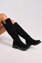 Fava Women's Black Suede Boots with V-Shaped Metal-Accented Design, 4 cm Heel