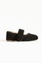 Black Plush Winter Flat Sole Women's Ballet Flats - 4