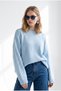 Women's Baby Blue Crew Neck Zigzag Patterned Oversized Knit Sweater KZK-19001205 - 3
