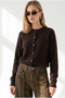 Women's Brown Crew Neck Button-Front Knit Cardigan HRK-19000528 - 3
