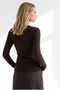 Women's Brown V-Neck Soft-Textured Knit Sweater KZK-19001206 - 2