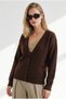 Women's Brown Deep V-Neck Cardigan with Button Details and Brushed Inside Trim HRK-19000529 - 3