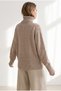 Women's Milk Coffee-Colored Boat Neck Knit Sweater with Corded Fabric Collar Detail KZK-19001202 - 2