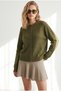 Women's Olive Green Crew Neck Button-Front Knit Cardigan HRK-19000528