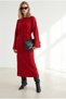 Women's Red Corded Fabric Long Knit Dress ELB-19002694 - 4