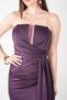 Striped Satin Fabric Shawl Detailed Evening Dress - Patlican Purple - 4