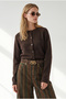 Women's Brown Crew Neck Button-Front Knit Cardigan HRK-19000528 - 5