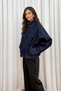DENIM JACKET WITH MOCK NECK, ELASTIC WAISTBAND, AND HIDDEN ZIPPER—NAVY BLUE - 3