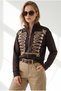 Women's Brown Sweatshirt with Button Accents and Zip Detail SWT-19000828