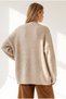 Women's Stone-Colored Crew Neck Zigzag Patterned Oversized Knit Sweater KZK-19001205 - 2