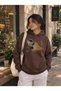 Oversized Hooded Sweatshirt with Brown Map Print