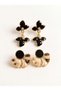 Set of 2 Dangling Flower and Fan Earrings