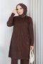 Women's Brown Knit Modest Tunic with Wavy Floral Print and Slit, Made with Cold-Spun Yarn - 4