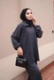Anthracite Collared Zipper-Front Tunic and Pants Set - 4