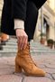 Eliz Taba Suede (7 cm Heel) Pointed Toe Lace-Up Casual Women's Boot - 6