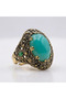 Bronze Women's Ring, Authentic Copper Jewelry, Zircon-Inlaid Oval-Cut Turquoise Stone, Palace Series, Adjustable V - 5