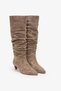 Odin Taupe Color Suede Leather Kitten-Heel Boots - 3
