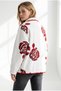 Women's White and Red Patterned Zippered Unlined Fleece Jacket CKT-19000551 - 2