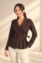 Women's Double-Breasted Jacket with Side Metal Buckles and Single-Sided Pleats - 3