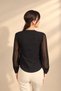 Women's V-Neck, Button-Front, Chiffon, Long-Sleeved Jacket with Beaded Flower Motifs - 4