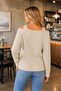 Women's Long-Sleeved V-Neck Off-the-Shoulder Knitted Soft-Textured Elegant Casual Beige Sweater - 3
