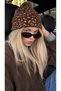 Coffee-Colored Leopard Print Bearded Soft-Textured Winter Beanie BERE1163 - 3