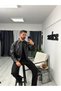 Bomber Leather Jacket with Hidden Stand-Up Collar