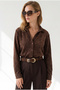 Women's Brown Mottled Thick Velvet Shirt GML-19001465 - 5