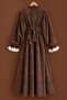 Vintage Long Dark Brown Velvet Dress with Lace Details - 4