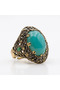 Bronze Women's Ring, Authentic Copper Jewelry, Zircon-Inlaid Oval-Cut Turquoise Stone, Palace Series, Adjustable V