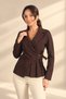 Women's Double-Breasted Jacket with Side Metal Buckles and Single-Sided Pleats - 2
