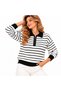 Women's Striped Polo Collar Knit Sweater - 3