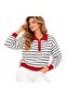 Women's Striped Polo Collar Knit Sweater - 3